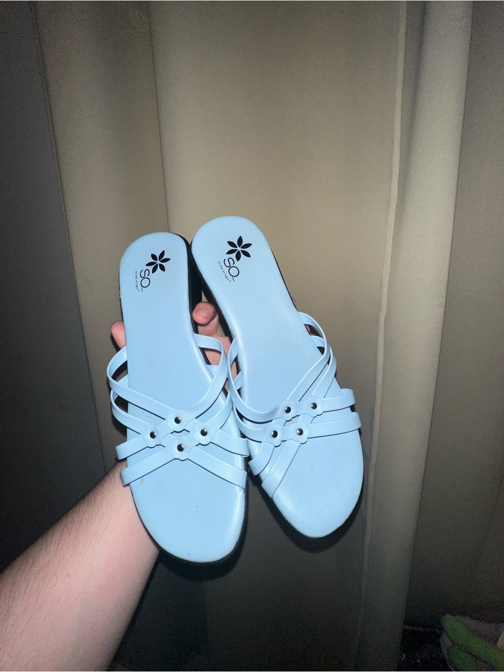 VTG Y2K SO powder blue flower scrappy chunky sandals women’s size 9